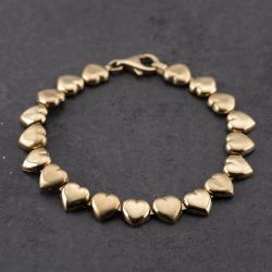 Second Hand 9ct Yellow Gold Polished & Brushed Hearts Link 7 Inch Chain Bracelet 41281688