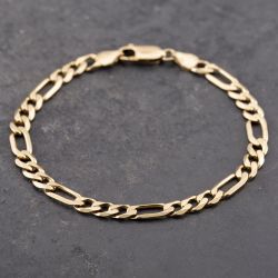 Second Hand 9ct Yellow Gold 3+1 Link 7.5 Inch Figaro Chain Bracelet 41281693