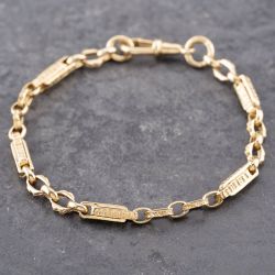 Second Hand 9ct Yellow Gold Twisted Bar And Oval Link 8 Inch Fancy Chain Bracelet 41281695
