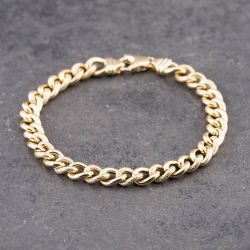 Second Hand 9ct Yellow Gold Plain & Patterned Links 7.5 Inch Curb Chain Bracelet 41281702