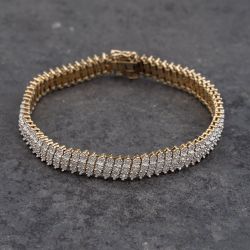 Second Hand 9ct Yellow Gold 1.50ct Diamond Three Row Claw Set Articulating 7.5 Inch Tennis Bracelet 41281704