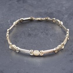 Second Hand 14ct Three Colour Gold Diamond Cut Oval & Bar Link Style 8 Inch Chain Bracelet 41281705