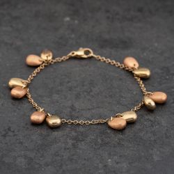 Second Hand 9ct Two Colour Gold Dropper 7.5 Inch Trace Bead Bracelet 41281709