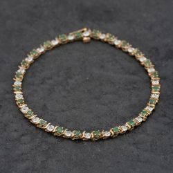 Second Hand 9ct Yellow Gold Emerald & Diamond 7.5 Inch Bracelet 41281722