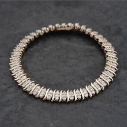 Second Hand 9ct Yellow Gold Diamond 3 Row 7 Inch Bracelet 41281724