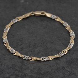 Second Hand 9ct Two Colour Gold Fancy Twist 7.5 Inch Link Chain Bracelet 41281727