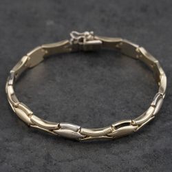 Second Hand 9ct Two Colour Gold Fancy Flat 7.5 Inch Link Chain Bracelet 41281730