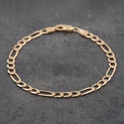 Second Hand 9ct Yellow Gold 3+1 Link 7.5 Inch Figaro Chain Bracelet 41281734