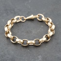 Second Hand 9ct Yellow Gold Polished And Foliate Engraved Oval Link 7.5 Inch Belcher Chain Bracelet 41281741