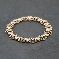 Second Hand 9ct Yellow Gold Flower Design 7.5 Inch Fancy Chain Bracelet 41281750