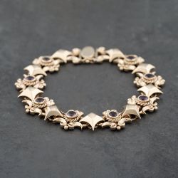 Second Hand 9ct Yellow Gold Amethyst Set 7.5 Inch Fancy Chain Bracelet 41281751