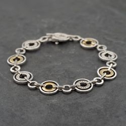 Second Hand 9ct Two Colour Gold 0.28ct Diamond Set Circle 7.5 Inch Bracelet 41281753