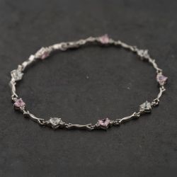 Second Hand 9ct White Gold White & Pink Cubic Zirconia Bar 7.5 Inch Bracelet 41281782