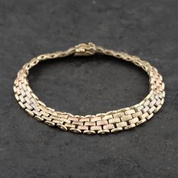 Second Hand 9ct Two Colour Gold Graduating 7 Inch Panther Link Chain Bracelet 41281787