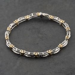 Second Hand 9ct Two Colour Gold Brilliant Cut Diamond Bar And Cross 7.25 Inch Bracelet 41281797