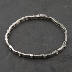 Second Hand 9ct White Gold 0.21ct Brilliant Cut Bar Linked 7.25 Inch Bracelet 41281798
