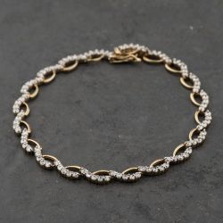 Second Hand 9ct Yellow Gold Cubic Zirconia Openwork 7.5 Inch Bracelet 41281800