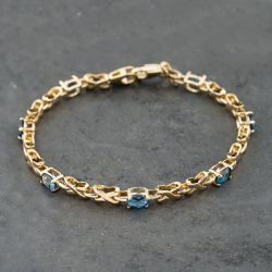 Second Hand 9ct Yellow Gold Blue Topaz Set 7.5 Inch Bracelet 41281810