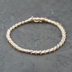 Second Hand 9ct Two Colour Gold Diamond Set 7 Inch Bracelet 41281813