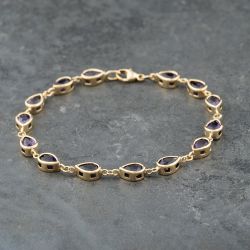 Second Hand 9ct Yellow Gold Amethyst 7 Inch Chain Bracelet 41281816
