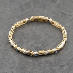 Second Hand 9ct Yellow Gold Sapphire & Diamond Bar Design 7 Inch Bracelet 41281828