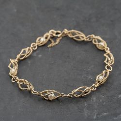 Second Hand 9ct Yellow Gold Cultured Pearl Set 7 Inch Fancy Chain Bracelet 41281834