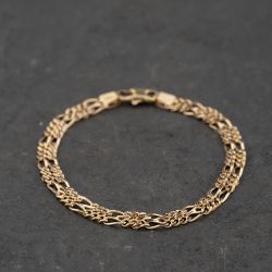 Second Hand 9ct Yellow Gold Double Row Fancy 7 Inch Figaro Chain Bracelet 41281847