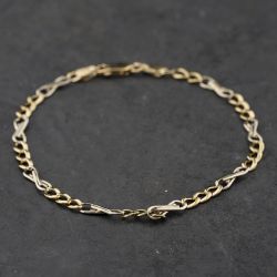 Second Hand 9ct Two Colour Gold Fancy 7.5 Inch Figaro Chain Bracelet 41281849