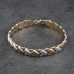 Second Hand 9ct Two Colour Gold Patterned Cross Design 7.5 Inch Chain Bracelet 41281875