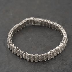 Second Hand 9ct White Gold 2.00ct Brilliant Cut Diamond Three Row 7.5 Inch Bracelet 41281897