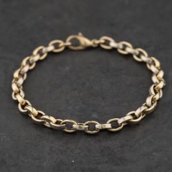 Second Hand 9ct Two Colour Gold 8 Inch Belcher Chain Bracelet 41281912
