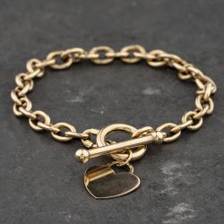 Second Hand 9ct Yellow Gold Heart & T Bar 7.5 Inch Belcher Chain Bracelet 41281923