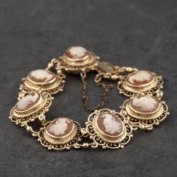 Second Hand Vintage 9ct Yellow Gold Multi Stone 7.5 Inch Cameo Bracelet 41281947