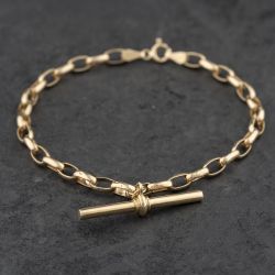 Second Hand 9ct Yellow Gold Oval 8 Inch Belcher T-Bar Bracelet 41281954
