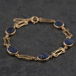 Second Hand 9ct Yellow Gold Lapis Lazuli Oval Fancy 7 Inch Bracelet 41281956