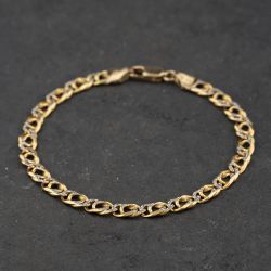 Second Hand 9ct Two Colour Gold 7.5 Inch Double Curb Chain Bracelet 41281957