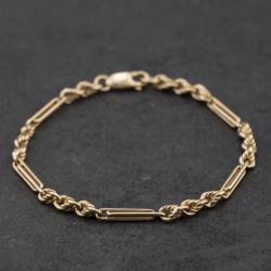 Second Hand 9ct Yellow Gold Fancy Bar 7.5 Inch Rope Chain Bracelet 41281996