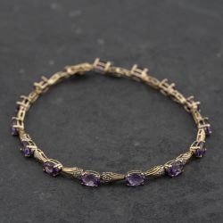 Second Hand 9ct Two Colour Gold Amethyst & 0.07ct Diamond Set 7.5 Inch Bracelet 41282011