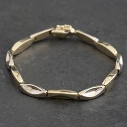 Second Hand 9ct Two Colour Gold Concave 7.5 Inch Chain Bracelet 41282017