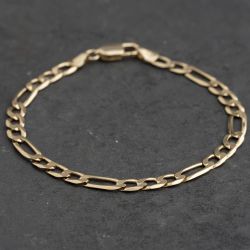Second Hand 9ct Yellow Gold 3+1 Link 7.5 Inch Figaro Chain Bracelet 41282018