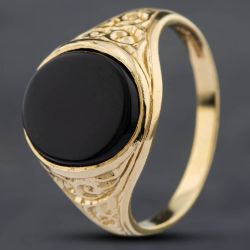 Second Hand Vintage 9ct Yellow Gold Onyx Cushion Signet Ring 41341234