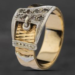 Second Hand Vintage 9ct Two Colour Gold White Spinel Buckle Ring 41341412