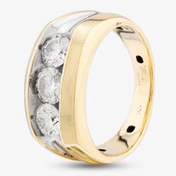 Second Hand 14ct Two Colour Gold 1.76ct Brilliant Cut Diamond Three Stone Signet Ring 41341439