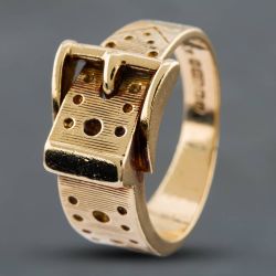 Second Hand 9ct Yellow Gold Holes Dotted Buckle Ring 41341531