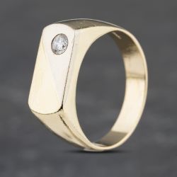 Second Hand 14ct Two Colour Gold Cubic Zirconia Oblong Signet Ring 41341714
