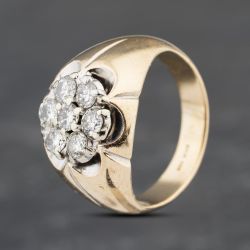Second Hand 14ct Two Colour Gold Diamond Cluster Signet Ring 41341718