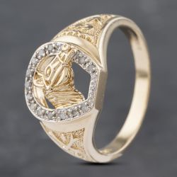 Second Hand 9ct Yellow Gold Diamond Horse Signet Ring 41341813