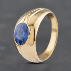 Second Hand 18ct Yellow Gold Sapphire Oval Signet Ring 41341817