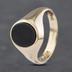 Second Hand Vintage 9ct Yellow Gold Onyx Oval Signet Ring 41341818