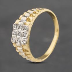 Second Hand 18ct Two Colour Gold Diamond Square Chain Link Signet Ring 41341906